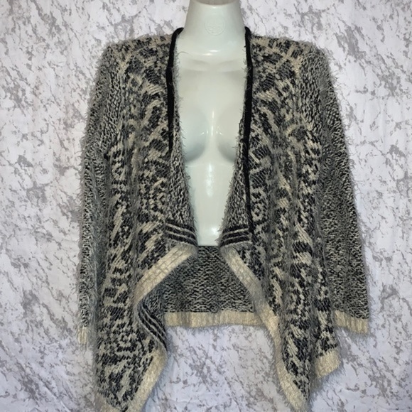DANI COLLECTION DRAPE FRONT CARDIGAN SWEATER BLACK AND WHITE LADIES SIZE  SMALL - Picture 1 of 8